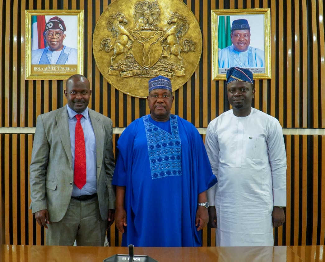 From left, Hon Dr Abbas Agaba (Secretary General AAYC), SEN George Akume,Secretary to the Government of the Federation (SGF) and Hon. Ayodele Olawande Minister of State for Youth