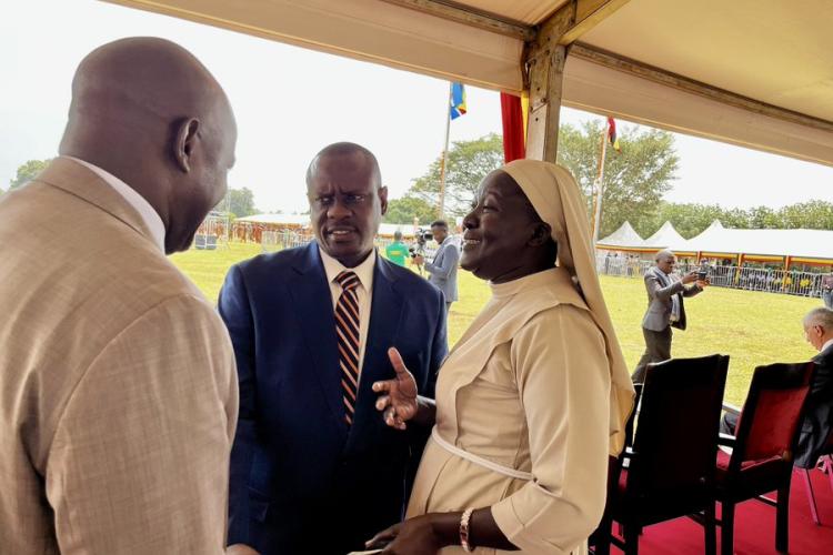 Secretary General together with Hon Balaam Barugahara state minister for gender, labour, and social development in charge of children and youth affairs in soroti during international youth day.