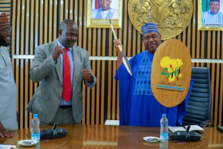 HE George Akune Secretary to the Government of the Federation receives AAYC Regalia on behalf of the President of Nigeria